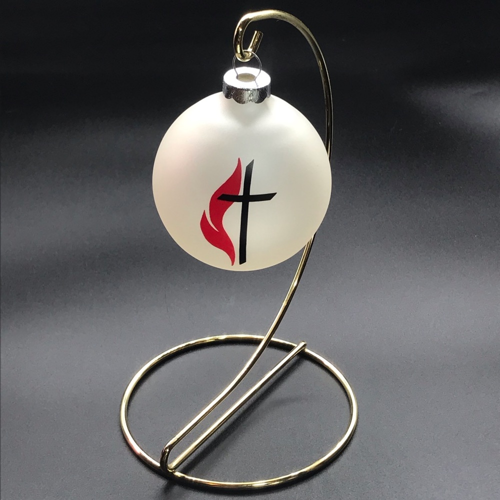 Vtg USA Topperscot Baptism Cross Flame Glass Ornament Christmas Religion Decor